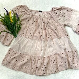 M Made in Italy Silk Eyelet Lace Off Shoulder Blouse - XS